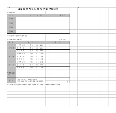 국외출장 세부일정 및 여비산출내역